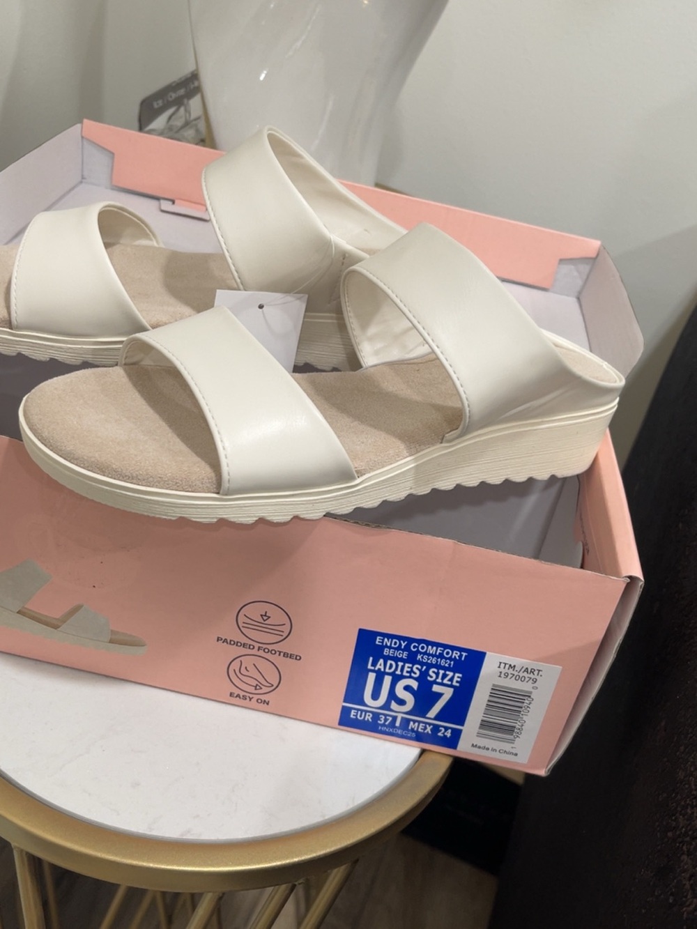 Womens Cream Slide Sandals - Comfortable Double Strap